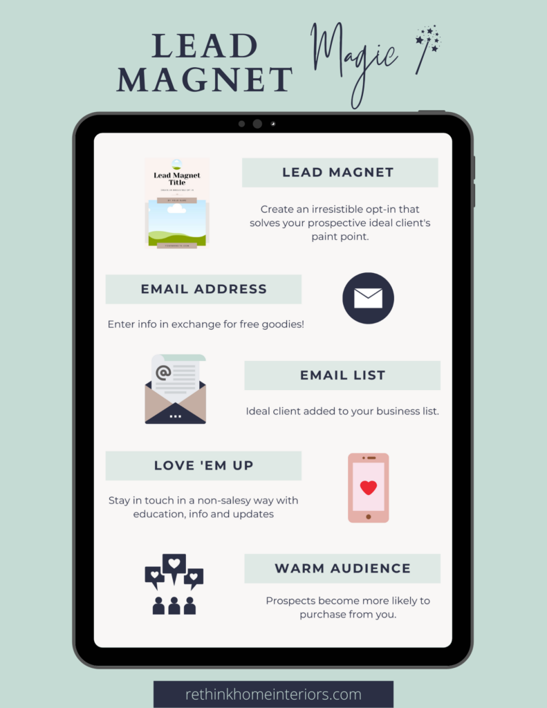 Lead Magnet to attract clients, lead magnet magic infographic on tablet