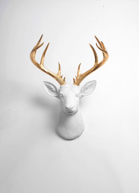 Deer with gold antlers on wall