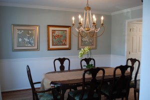  3 larger scaled art pieces  in dining room