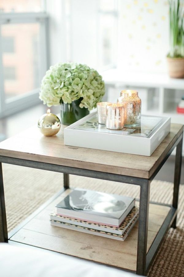 coffee table staging ideas, 3 items on table varying heights